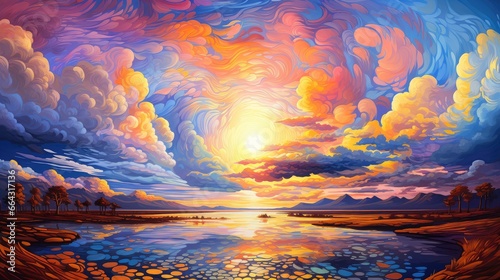 landscape of a spiritual and religious style filled with hope, beautiful landscape under a colorful sky. Generative AI