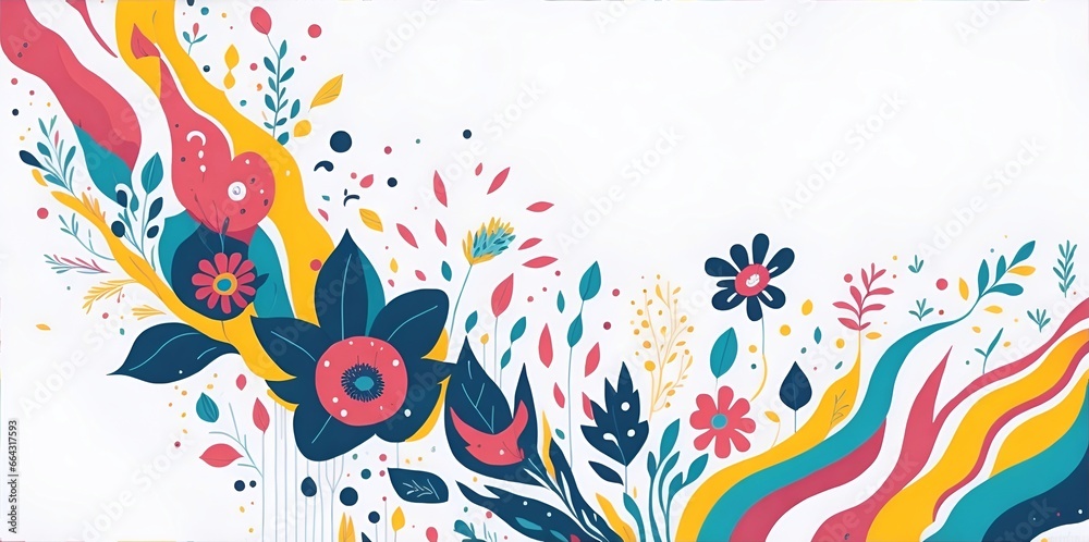 Cartoon spring flowers background. AI generated illustration