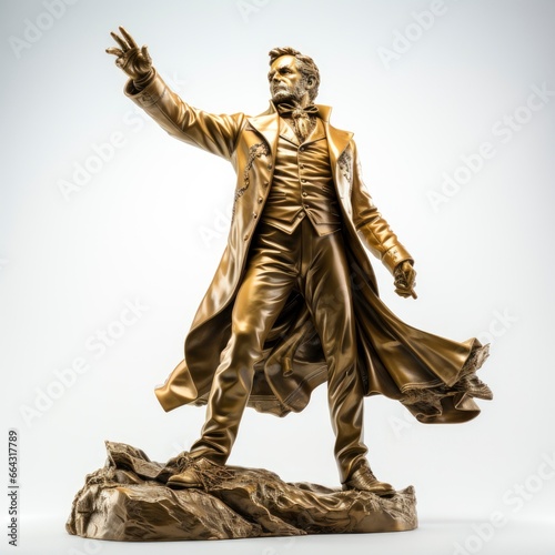 Full View Brass Statue , Cartoon 3D, Isolated On White Background, Hd Illustration