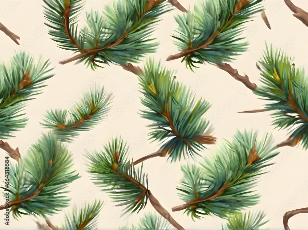 Fir branch on painted flat background neutral.