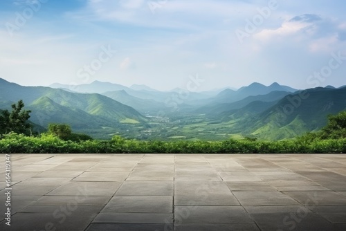 Square floor and green mountain nature landscape. © FurkanAli