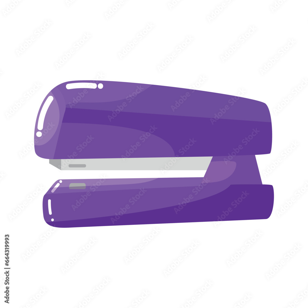 Cartoon purple stapler in doodle style. School supplies. Vector illustartion Cartoon purple stapler in doodle style. School supplies. Vector illustartion