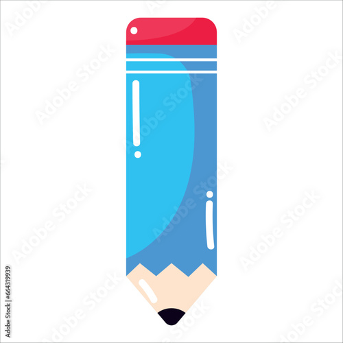 Cartoon blue pencil with eraser School supplies. Doodle style. Vector illustration