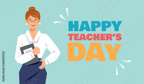 Banner Happy teachers day. The illustration boasts a colorful design scheme, symbolizing the diversity of knowledge and creativity within the school community. Vector illustration.