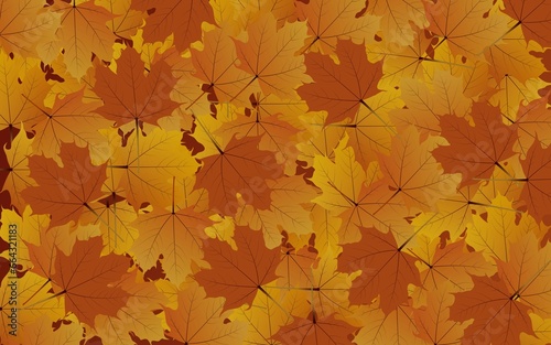 The autumn colors leave a seamless pattern background. Seasonal holiday decorations, wrapping paper, textile prints, generic fall backgrounds etc. Illustration