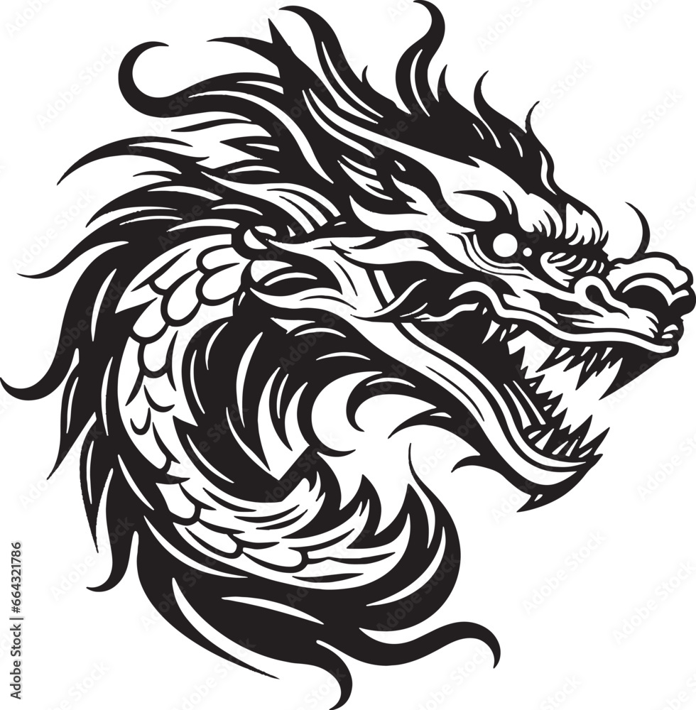 Black line dragon logo on white background. Black line dragon logo on white background.
