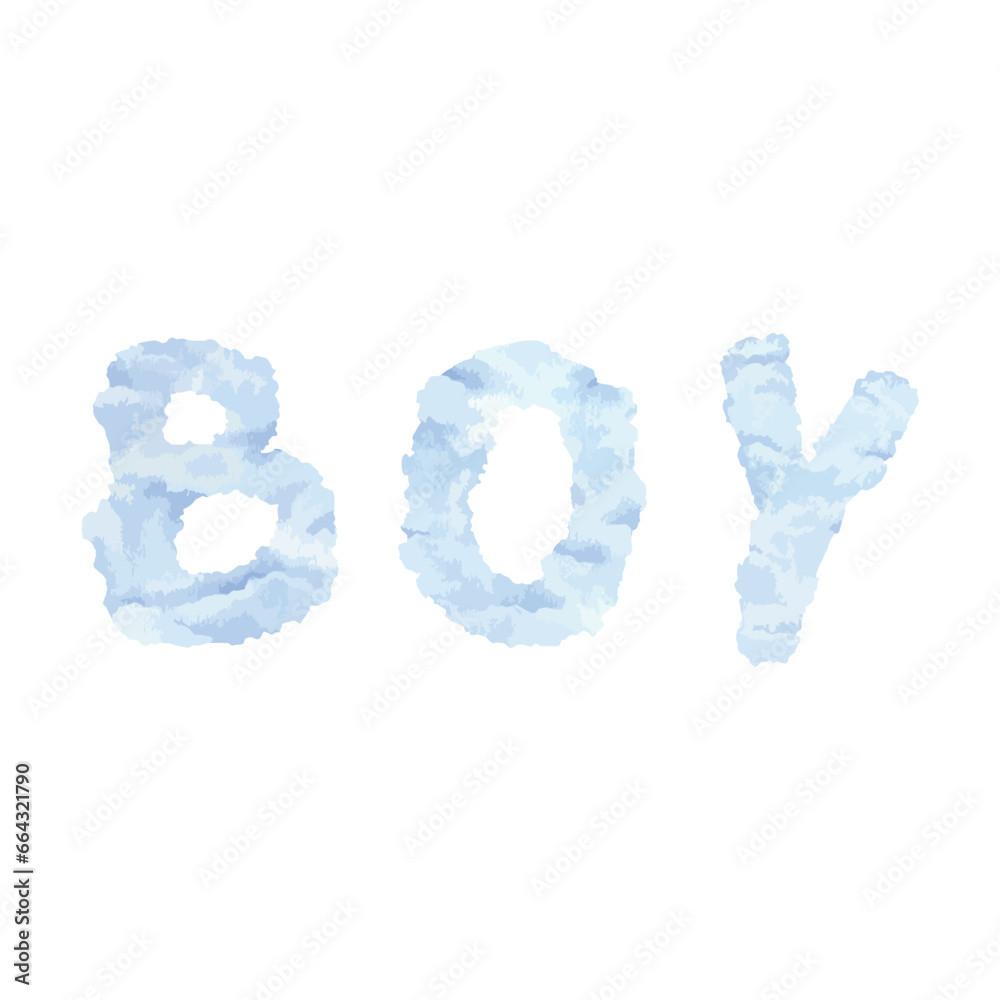 Boy cloud word Vector illustration. Hand drawn clip art on isolated background. Watercolor drawing of fluffy baby type. For greeting cards and gender reveal party invitations. Blue children's font Boy cloud word Vector illustration. Hand drawn clip art on isolated background. Watercolor drawing of fluffy baby type. For greeting cards and gender reveal party invitations. Blue children's font