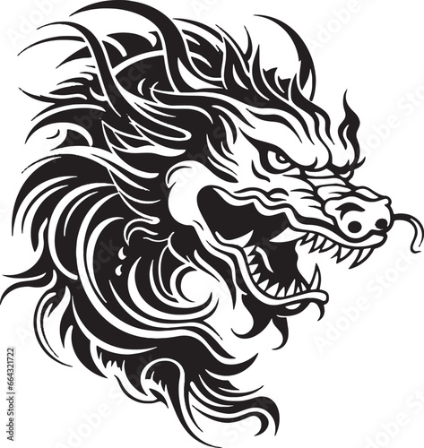 Black line dragon logo on white background.