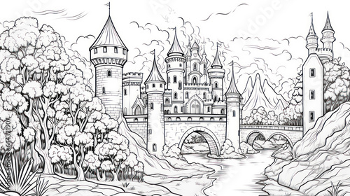 Coloring book page of the great castle for kids and adults © LightoLife