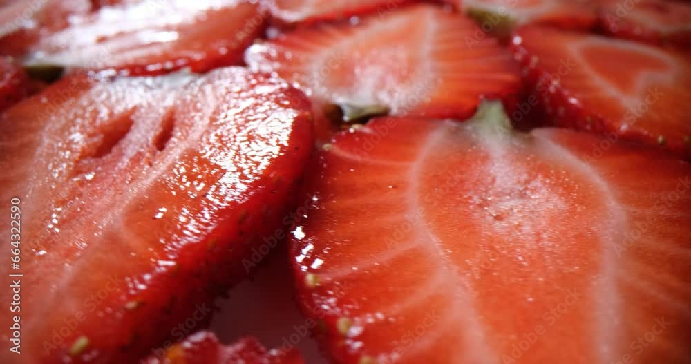 Bright red slices of fresh juicy strawberries closeup. Strawberry background Bright red slices of fresh juicy strawberries closeup. Strawberry background