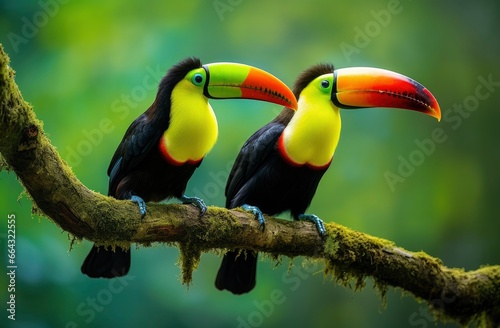 Toucan sitting on the branch in the forest. © FurkanAli
