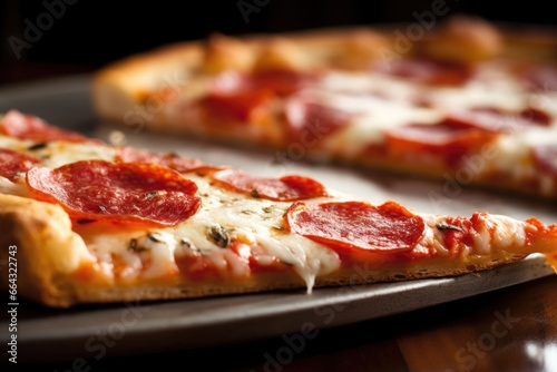 a close-up of a pizza slice with pepperoni and cheese