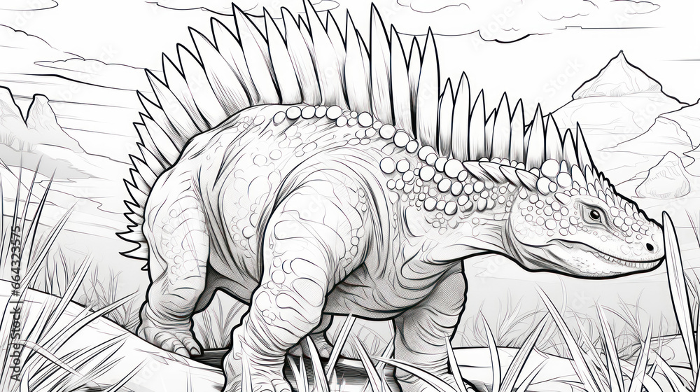 Anti stress coloring book page of dinosaur beast monster in a line art hand drawn style for kids and teens Anti stress coloring book page of dinosaur beast monster in a line art hand drawn style for kids and teens