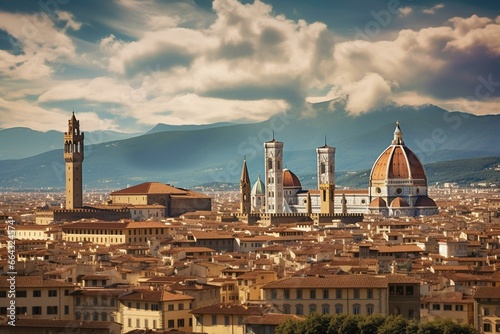 Cityscape featuring a renowned church and the historic district of Florence. Generative AI photo