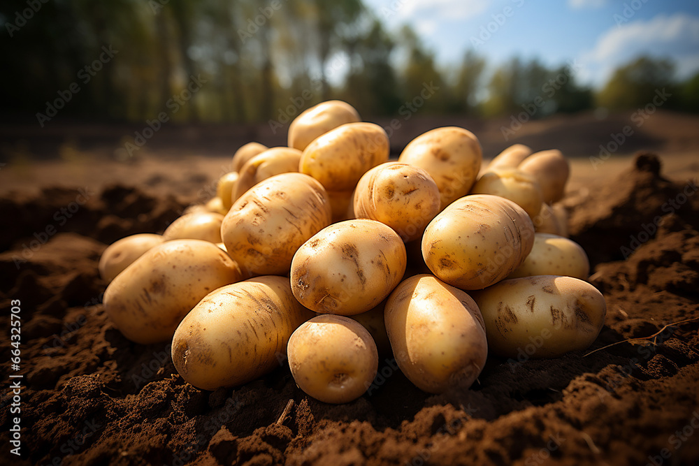 A pile of freshly dug potatoes on the ground. Potato harvesting. A pile of freshly dug potatoes on the ground. Potato harvesting.