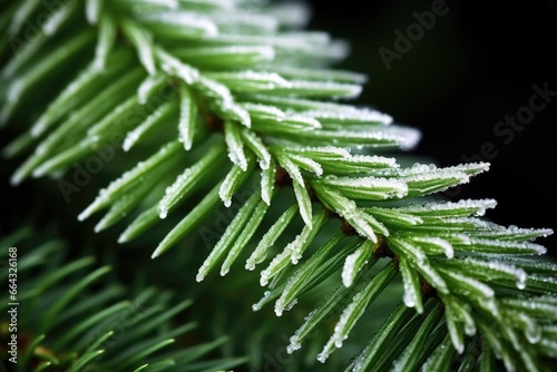 ice crystals on the leaf of an evergreen