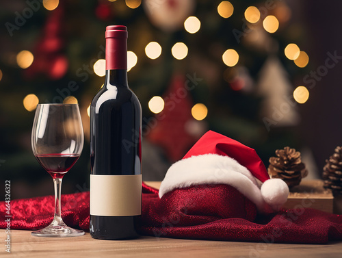 table with wine and christmas gift