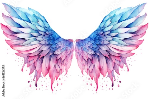 Beautiful magic watercolor blue pink wings. © FurkanAli