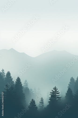 Mystical Morning in a Misty Pine Forest - Layers of Opacity Creating a Peaceful & Moody Ambiance - Copy Space. © Modern Artizen