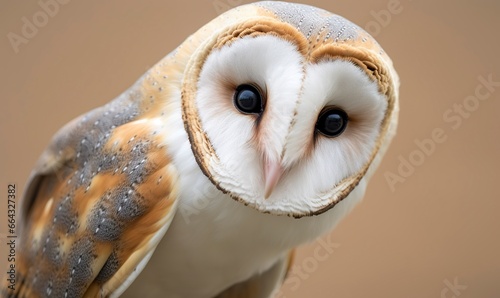 Tyto alba head, a common barn owl. close up.