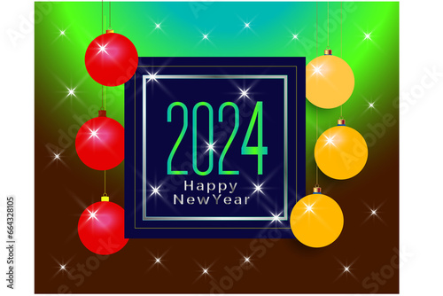Happy new year 2024 with ballons lighted gradients colourfull 3d best font  photo