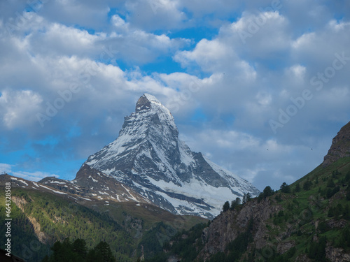 Zermatt, Swizterland - June 13 2023: Early morning view of Matterhorn 