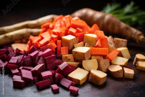 closeup of a chopped winter root vegetables