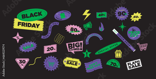 A bundle of modern contemporary sticker set  in neon color for promotion and sale