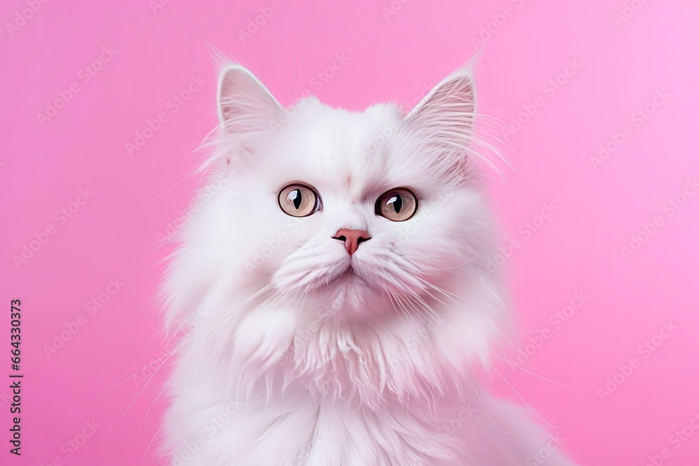 Cat on Pink Background. AI Generated