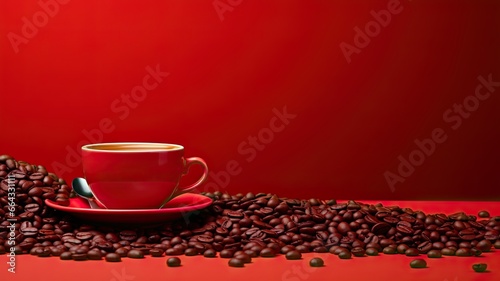 Background template with cup of coffee and grains for text