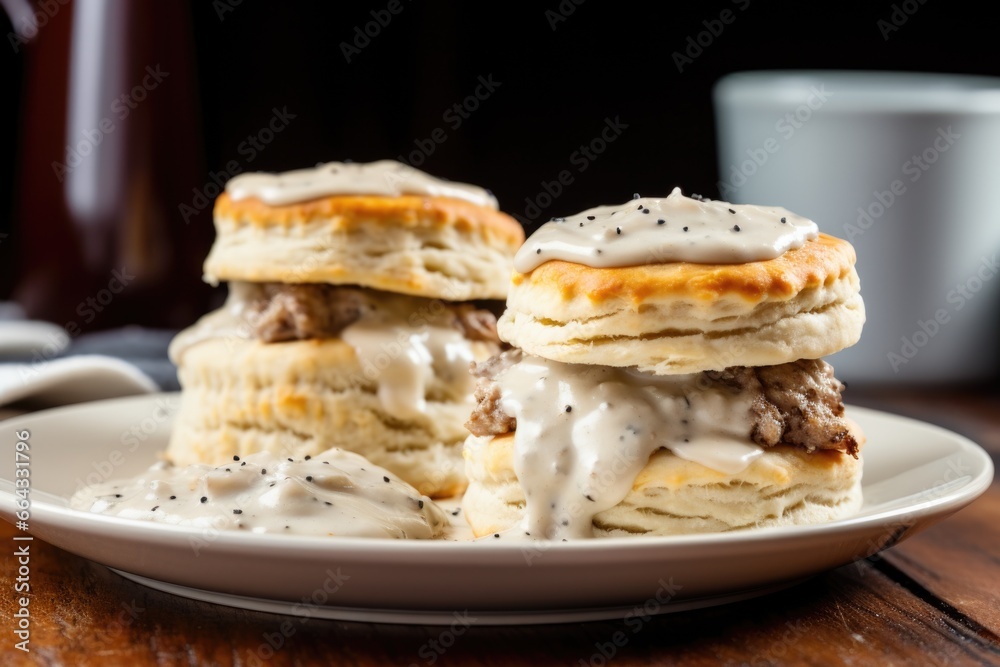 southern-style american biscuits with sausage gravy