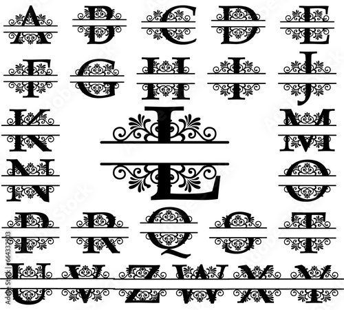 Split Regal Monogram Alphabet Letters ,Bundle,Flourish Alphabet, Split Letter ,Font Designs for Silhouette,A to Z Letters,Fancy Letters Split Monogram ,Family Name Frame A-Z