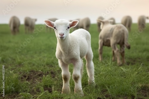 White lamb in a field in front of other animals. © FurkanAli