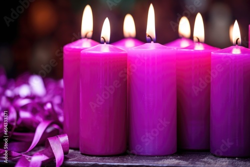 purple and pink advent candles in a church