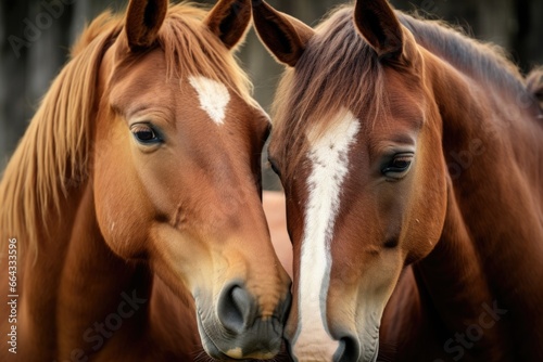 two horses nuzzling