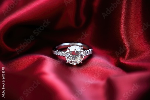 a diamond engagement ring on a cushion of velvet