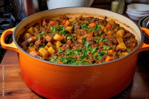 large pot filled with a homemade stew photo