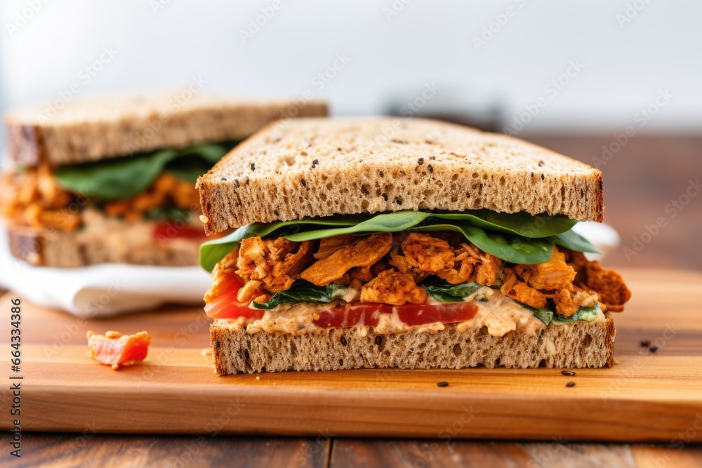 meatless tempeh sandwich on whole grain bread meatless tempeh sandwich on whole grain bread