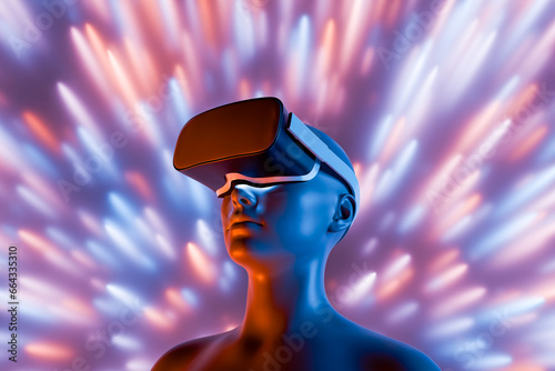 woman wearing VR glasses on an abstract futuristic background © TheCatEmpire Studio