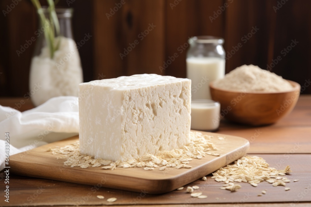 handmade oatmeal soap sitting on a wooden table