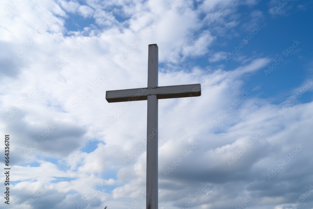 wooden cross against a cloudy sky