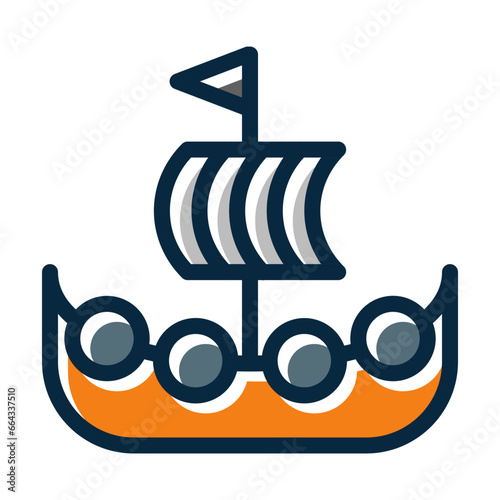 Viking Ship Vector Thick Line Filled Dark Colors