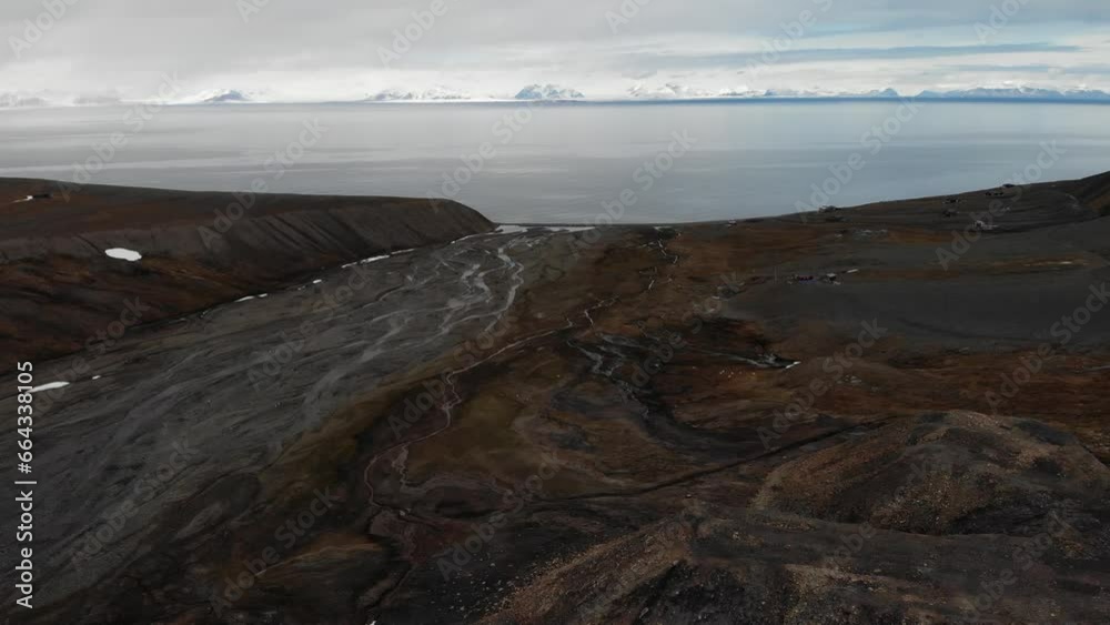Magnificent Svalbard (Spitsbergen) drone view. Greenland Sea view near Longyearbyen. Magnificent Svalbard (Spitsbergen) drone view. Greenland Sea view near Longyearbyen.