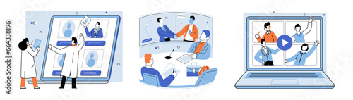 Conference group meeting. Vector illustration. Design influences aesthetics and functionality products and services Management guides and coordinates efforts team Vector illustrations offer versatile