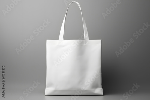Mock up of pure white tote bag on light grey background