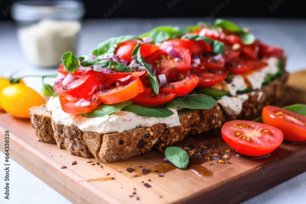 open sandwich with vegan cream cheese spread