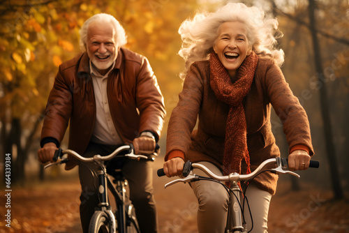 Elderly Couple people riding bicycles