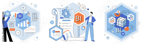 Business intelligence. Vector illustration The concept growth is central to business success Analysis helps in understanding market trends and customer behavior Finance plays crucial role