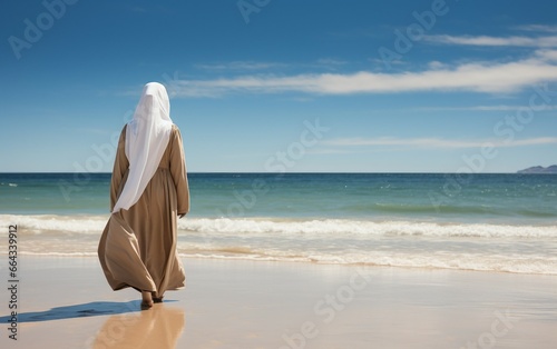 Urban Hijabi Stroll Walking on Beach