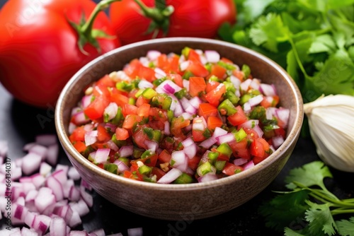 tangy salsa centered in the middle of a bowl © altitudevisual